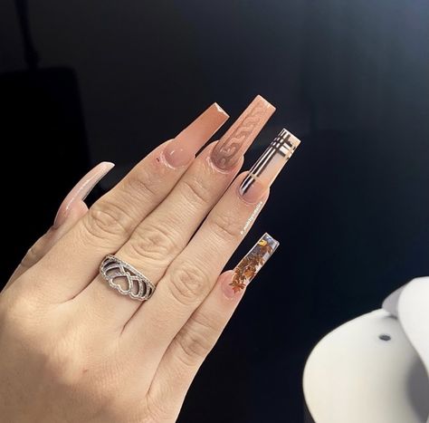 Mail Ideas Long, Burberry Acrylic Nails, Best Fall Acrylic Nails, Fall Baddie Nails, Baby Pink Nails Acrylic, Burberry Nails, Rave Nails, Acrylic Nails Nude, Brown Acrylic Nails