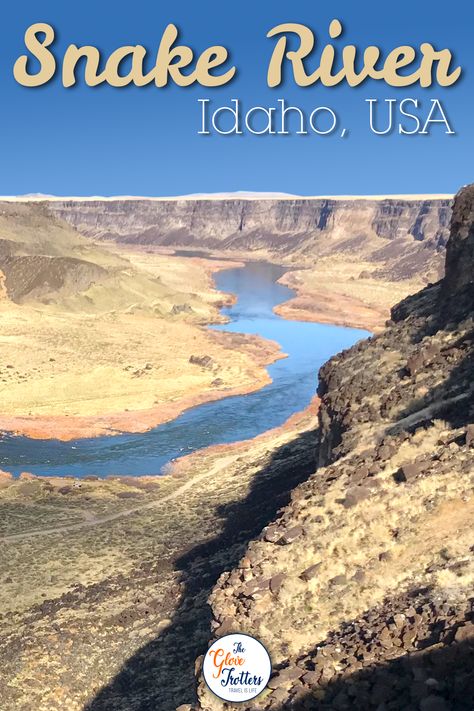 The infamous Snake River runs 1,076 miles east-to-west through Wyoming, Idaho, Oregon and Washington. The notable parts of the Snake River start from the north along the Oregon-Idaho border, going south then eventually east towards Wyoming. A few of the sites include the famous Hells Canyon, Birds of Prey Refuge and Fossil Beds. Snake River Wyoming, Shoshone Falls, Snake River Canyon, Visit Idaho, River Canyon, Atv Tour, Family Travel Destinations, Road Trip Planning, Scenic Beauty