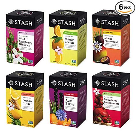 Stash Tea, Fruity Herbal Tea Six Flavor Assortment, 116 Count Tea Bags in Foil (Pack of 6 boxes of 18-20 bags each) Variety of Herbal Tisane Best Tea Brands, Mango Tea, Stash Tea, Used Tea Bags, Tea Varieties, Tea Sampler, Tea Brands, Chamomile Tea, Lemon Tea