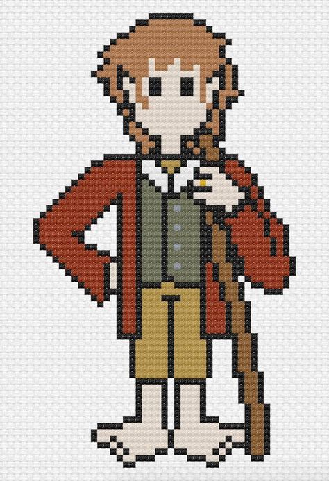 Lord Of The Ring Cross Stitch, Literature Cross Stitch, Geeky Cross Stitch Patterns, Harry Potter Quilt, Geeky Cross Stitch, Crochet Rag Rug, Fantasy Literature, Bilbo Baggins, Color Key