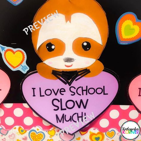 Valentine's Day Sloth Craft and Writing Sloth Bulletin Board, Sloth Classroom Decor, Sloth Template Free Printable, Slowly Slowly Said The Sloth Activities, Sloth Craft, Infant Bulletin Board, Sloth Valentines Day Cards, Student Valentines, Valentine Card Template