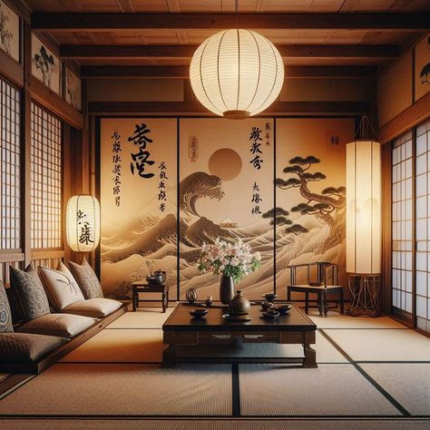 Japanese Room Japanese Game Room, Japanese Theme Room Ideas, Japanese Theme Interior Design, Japanese Themed Room, Japanese Inspired Room, Japanese Bloxburg, Traditional Japanese House Interiors, Traditional Japanese Living Room, Japan Interiors