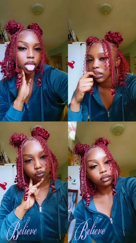 Red Short Boho Braids, Red Bob Braids, Small Knotless Box Braids Short, Red Short Braids, Goddess Braids Bob, Red Goddess Braids, Burgundy Braids, Braid Bob, Bob Black Women