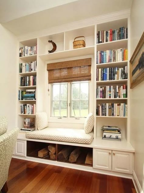 Window Seat Design, Desain Pantry, Home Library Design, Window Seats, Window Room, Home Libraries, Reading Nooks, Book Nook, Window Seat