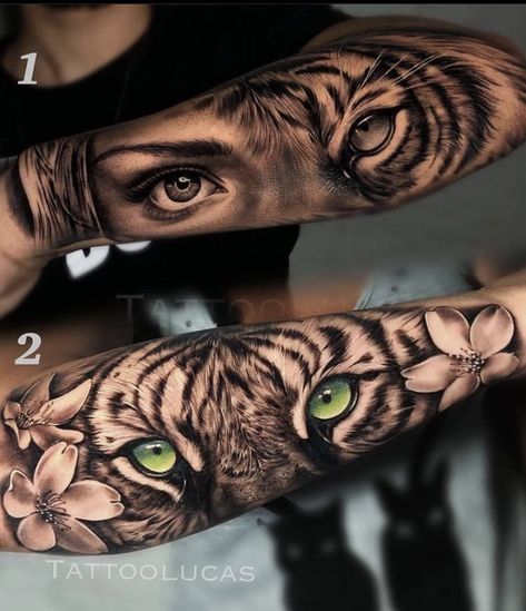 Lion Eyes Arm Tattoo, Half Sleeve Woman Tattoo, Lion Eyes Tattoo For Women, Feline Tattoos For Women, Tiger Eye Tattoo For Women, Animal Tattoos For Women Half Sleeves, Lion Eye Tattoo For Women, Tiger Eyes Tattoo, Tiger Face Tattoo