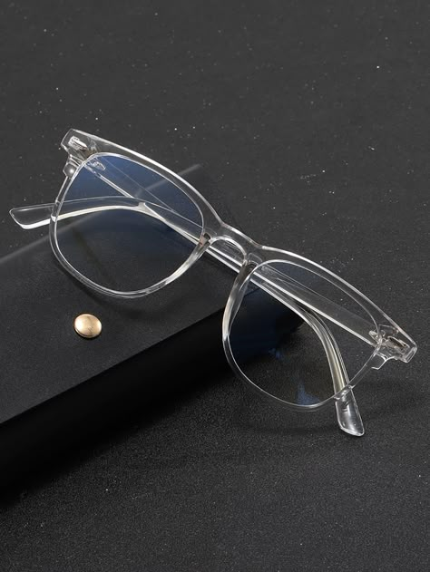 Clear  Collar     Embellished   Men Accessories Cute Glasses For Men, Glass Frames For Men Style, Glasses Frames Trendy Men, Men’s Glasses Trendy, Clear Frame Glasses Men, Mens Clear Frame Glasses, Man Glasses Style, Transparent Glasses Men, Men Glasses Style