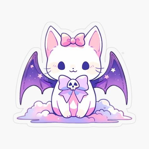 Bat Kitty, Bat Art, Kawaii Goth, Kawaii Cat, Kawaii Stickers, Halloween Festival, Stickers For Sale, Halloween Bats, Halloween Spirit