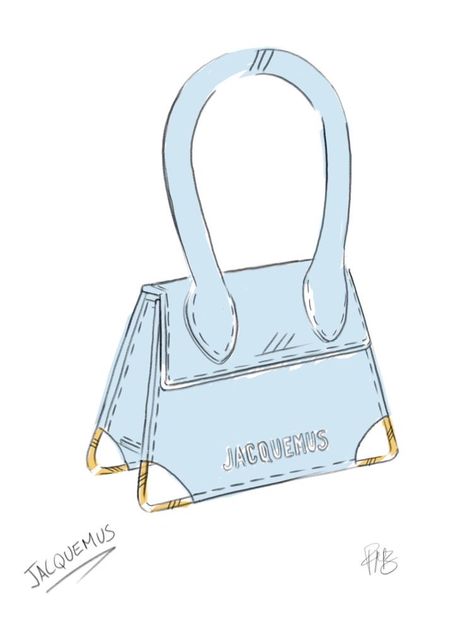 Jacquemus Illustration, Bags Drawing Design Sketch, Bag Illustration Sketch, Bag Drawing Sketch, Bag Design Sketch, Bags Sketches, Jacquemus Chiquito, Accessories Sketch, Bag Sketch