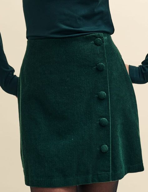 Green Cord Button Up Mini Skirt | Nobody's Child Mini A Line Skirt, Mood 2024, Style Essence, Cord Skirt, Style Bundle, Ideal Wardrobe, Khaki Skirt, Mini A, Fall Fit