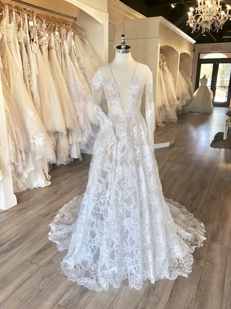 Long Sleeve Lace #WeddingDress with Deep V, low back and a-line skirt / Calla Blanche Sarah Wedding Gown , Style 18231 / Fall 2018 at J Bridal Boutique in Tucson, Arizona Calls Blanche Wedding Dress, White Magnolia Wedding Dresses, White Scalloped Lace Bridal Gown, Calla Blanche Wedding Dress Long Sleeve, Lilian West Wedding Dress 66123, Fairy Tail Wedding, Long Sleeve Wedding Dress Lace, Wedding Reception Dress, Mob Dresses