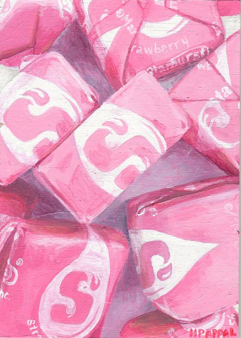 Pink Starburst Aesthetic, Pink Aesthetic Watercolor, Pink Tax Illustration, Candy Painting Ideas, Girly Acrylic Painting, Pink Acrylic Painting Ideas, Starburst Aesthetic, Starburst Drawing, Candy Illustration Art