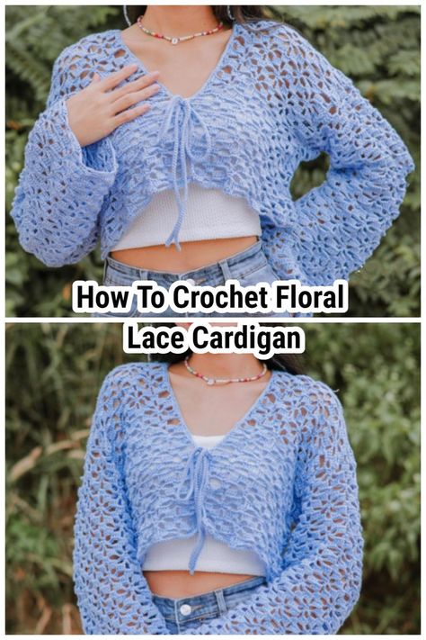 To crochet a lace cardigan, follow a pattern and choose a lightweight yarn that will show off the delicate lace stitch pattern. Make a gauge swatch to confirm your stitch and row count match the pattern’s specifications. Bolero Haken, Chic Crochet Top, Crochet Cardigan Pattern Free, Crochet Bolero, Crochet Tops Free Patterns, Aesthetic Crochet, Crochet Design Pattern, Crochet Clothes For Women, Crochet Fashion Patterns