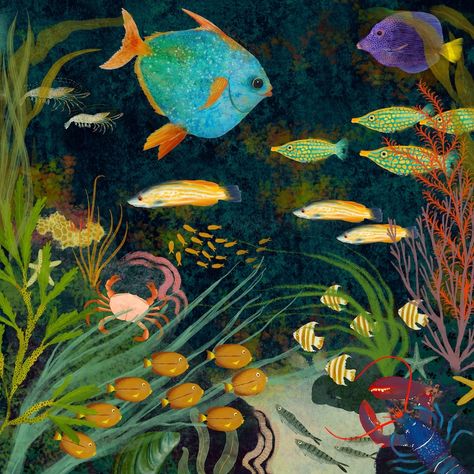 Some more underwater worlds for @jehane_ltd Out of the Blue release... #fish #underwater #oceanlife #coralreef #reef #sealife #reeffish #illustration Katherine Quinn Illustration, Underwater Illustration Art, Reef Illustration, Underwater Illustration, Fish Underwater, Ocean Illustration, Out Of The Blue, Sealife, Underwater World