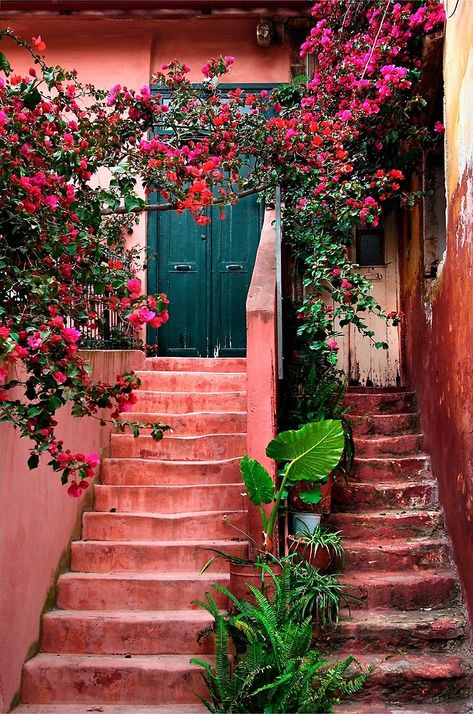 "Chania old town, Crete" by Hercules Milas | Redbubble #Greece #Greek #Crete #Cretan #Chania #Hania #old #town #door #doors #stair #stairs #staircase #staircases #flowers #color #colorful #architecture #colors #architectural #details #house #houses #streets #alleys #travel #destinations #sights #sightseeing #attractions #summer #holidays #vacations #romance #romantic #atmosphere #atmospheric Pretty Staircase, Crete Greece Chania, Old Stairs, Painted Staircases, Craft Market Display, Greek Travel, Flowers Pretty, Diy Stairs, Crete Greece