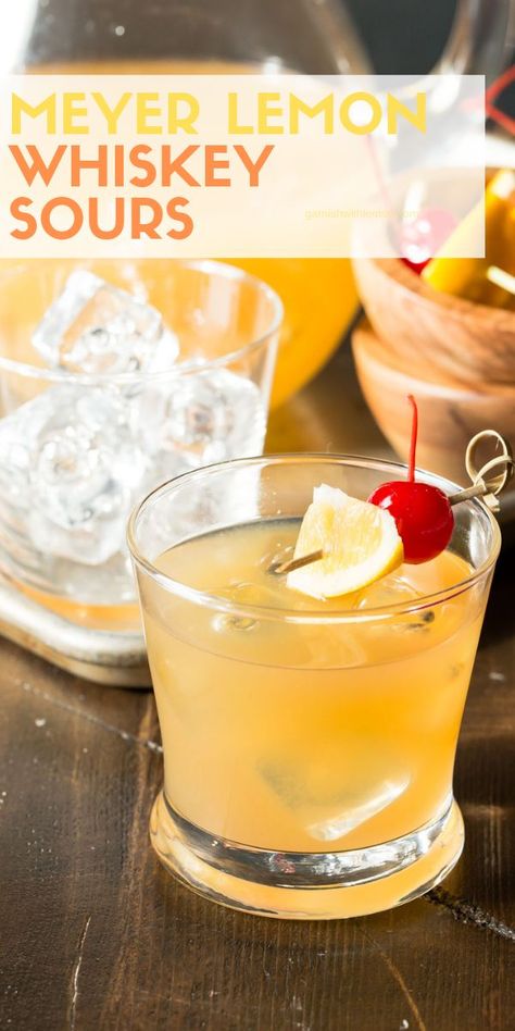 Delight all of your guests with this make-ahead, batch cocktail recipe for Meyer Lemon Whiskey Sours!  #whiskey #bourbon #cocktails #drinks #cheers #happyhour Big Batch Cocktails, Superbowl Cocktails, Tailgate Drinks, Batch Cocktail Recipe, Whiskey Sour Recipe, Cocktail Recipes Whiskey, Batch Cocktails, Whisky Cocktails, Banana Milkshake