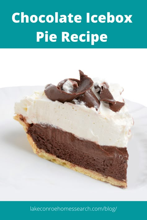 Icebox Pie Recipes, Chocolate Ice Box Pie, Refrigerator Pies, Chocolate Icebox Pie, Icebox Pies, Dinosaur Bbq, Thanksgiving Chocolate Desserts, Ice Box Pie, Holiday Deserts