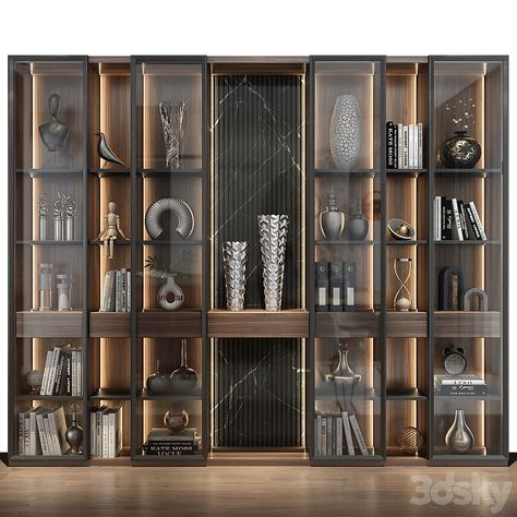 Furniture composition 610 - 3D model Wooden Wall Partition, Modern Bookcase Design, Wall Showcase Design, Wooden Showcase, Luxury Office Interior, Luxury Bookcase, Showcase Designs, Display Cabinet Modern, Bathroom Nursery