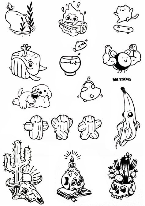 Girly Halloween Flash Tattoo, Flash Tattoo Sheet, Girly Doodles, Tattoo Dragonfly, Train Tattoo, Beginner Tattoos, Funky Tattoos, Hand And Finger Tattoos, Epic Tattoo