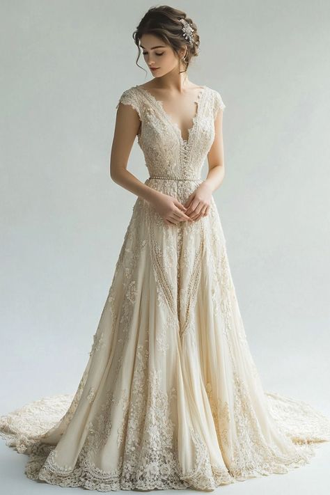 Gypsycore Wedding Dress, Unique Wedding Dresses Different Colour, Simple Fantasy Wedding Dress, Wedding Dresses With Texture, 1800s Wedding Dress Victorian, Indigenous Wedding Dress, Fae Wedding Dress, Simple Vintage Wedding Dress, 70s Wedding Dress Vintage