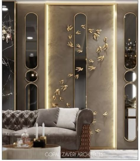 Mirror Decor Living Room, Living Room Wall Designs, Contemporary Living Room Design, Hall Interior Design, Hall Interior, Double Height, Living Room Partition Design, Room Partition Designs, Wall Panelling