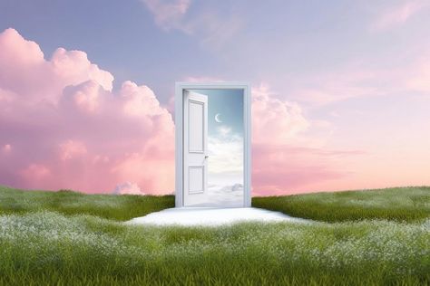 Escapism Aesthetic Art, Surreal Background, Door Portal, Open Doorway, Aesthetic Landscape, Music Backgrounds, Door Gate, Surrealism Painting, Download Free Images