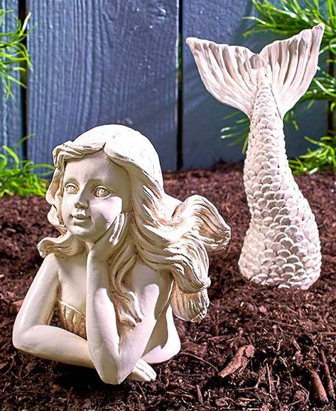 The Lakeside Collection 2-Pc. Mermaid Garden Statue Mermaid Garden, Mermaid Statue, Coastal Garden, Fantasy Garden, Mermaid Statues, Coastal Gardens, Garden Pottery, Lakeside Collection, Mermaid Decor