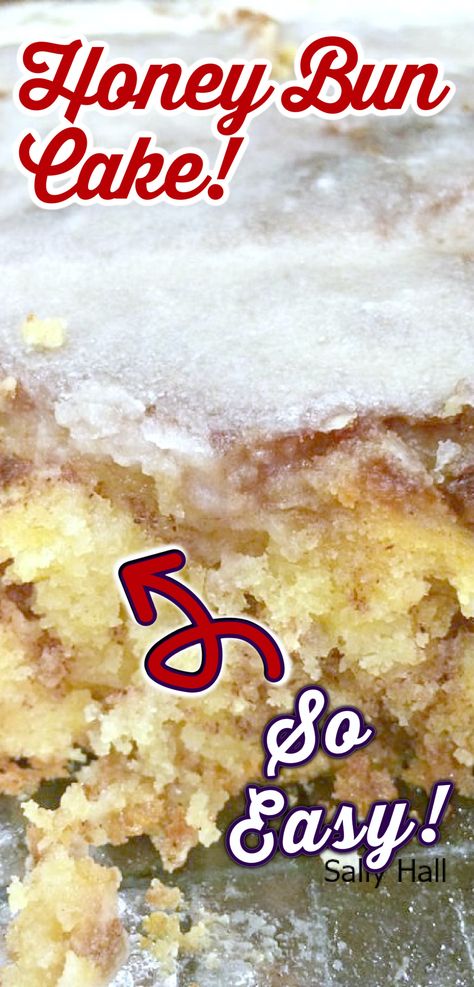 Honeybun Cake Recipe, Cinnamon Bun Cake, Brown Sugar Cake, Homemade Yellow Cake, Coconut Poke Cakes, Honey Bun Cake, Brown Sugar Cakes, Bun Cake, Oatmeal Cake