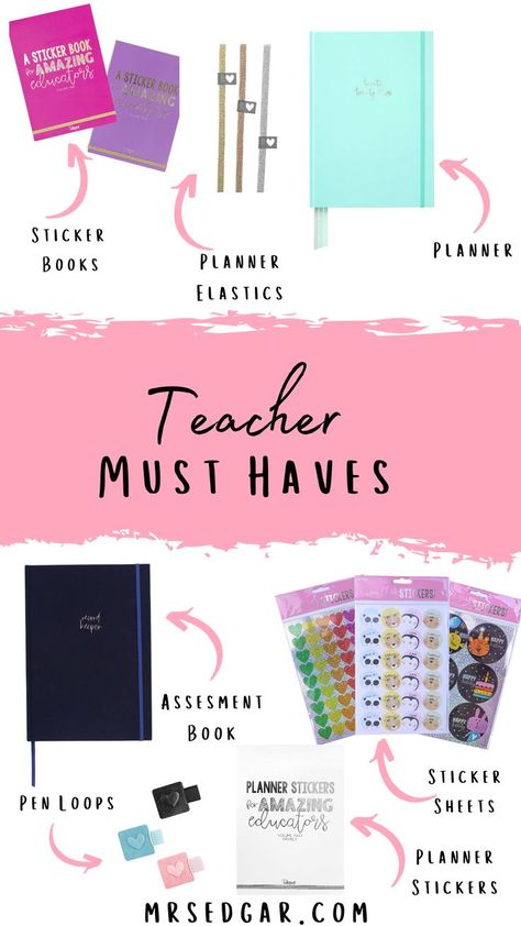 Stationary For Teachers, Teacher Essentials Supplies, Teacher Stationery Organiser, Teacher Stationary, Happy Teacher Planner, Teacher Cart, Teacher Planner Stickers Cricut, Planner Books, Teacher Must Haves