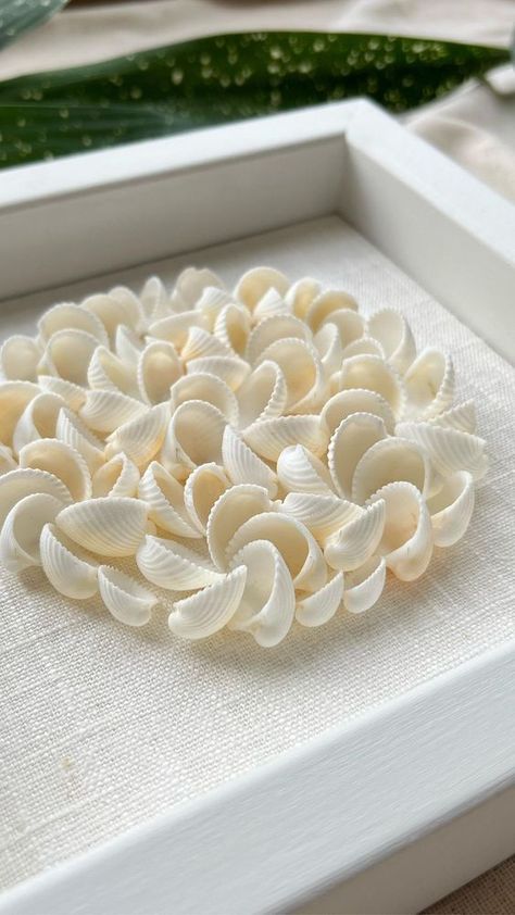 Art With Coins Ideas, Seashell Boxes Ideas, Dollar Tree Diy Wedding, Scallop Shell Craft, Seashells Art, Shell Wall Art, Art Coquillage, Seashell Wall Art, Seashell Projects