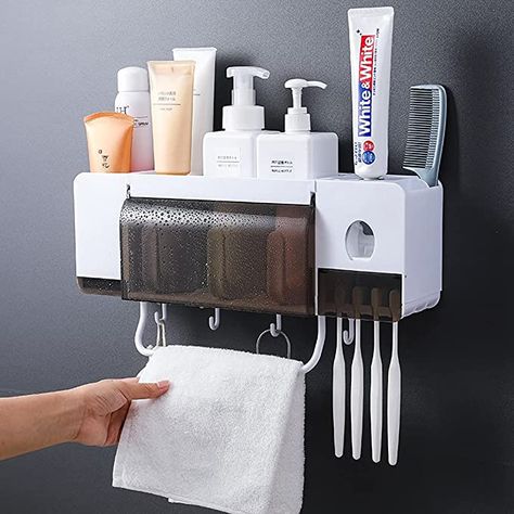 Cheap Bathroom Accessories, Bathroom Storage Boxes, Toothbrush Organization, Wall Mounted Toothbrush Holder, Toothpaste Squeezer, Towel Organization, Bathroom Storage Racks, Closet Organization Diy, Bathroom Toothbrush Holder