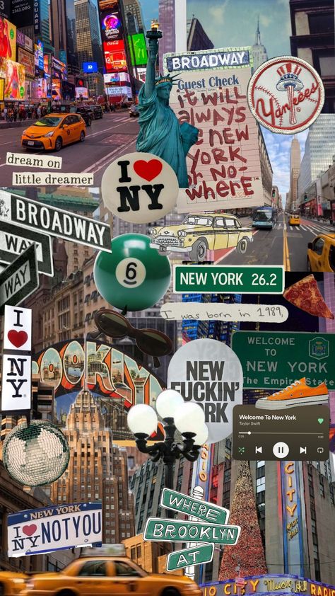 Brooklyn Wallpaper Aesthetic, New York Mood Board Aesthetic, New York City Mood Board, New York Aesthetic Collage, New York Background, New York Collage, Summer Prints Wallpaper, Nyc Wallpaper, City Collage