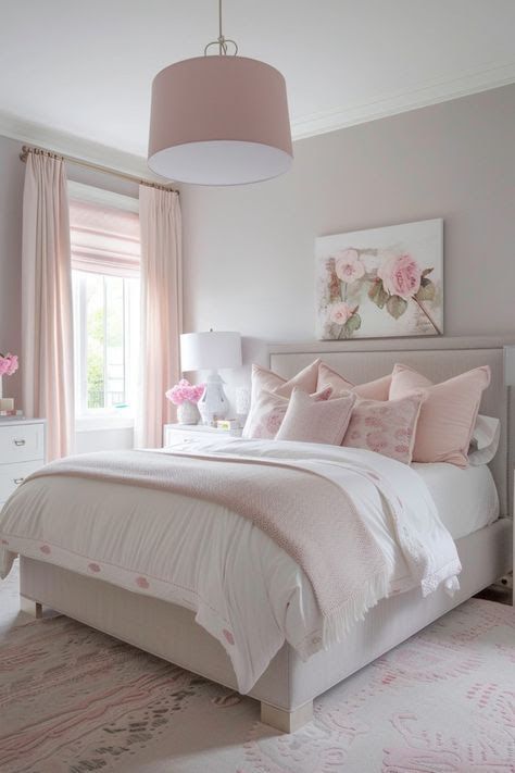 Beige Pink Room, Bedroom Ideas Pink And Grey, Beige And Pink Bedroom, Pink Adult Bedroom, Bedroom Ideas Pink, Pink Bedroom Decor, Pink Bedrooms, Pretty Bedroom, Redecorate Bedroom