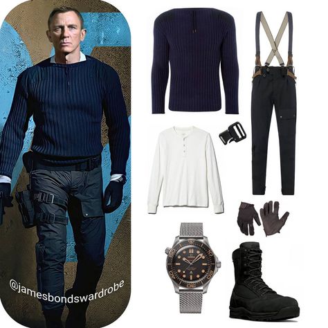 James Bond's Wardrobe on Instagram: “In #NOTIMETODIE, Bond (Craig) wears: . A navy cashmere commando sweater from @npealcashmere, crafted with fine ribbed detailing, darker…” James Bond Outfits, James Bond Suit, Bond Outfits, Commando Sweater, Bond Suits, James Bond Style, Daniel Craig James Bond, White Toms, No Time To Die