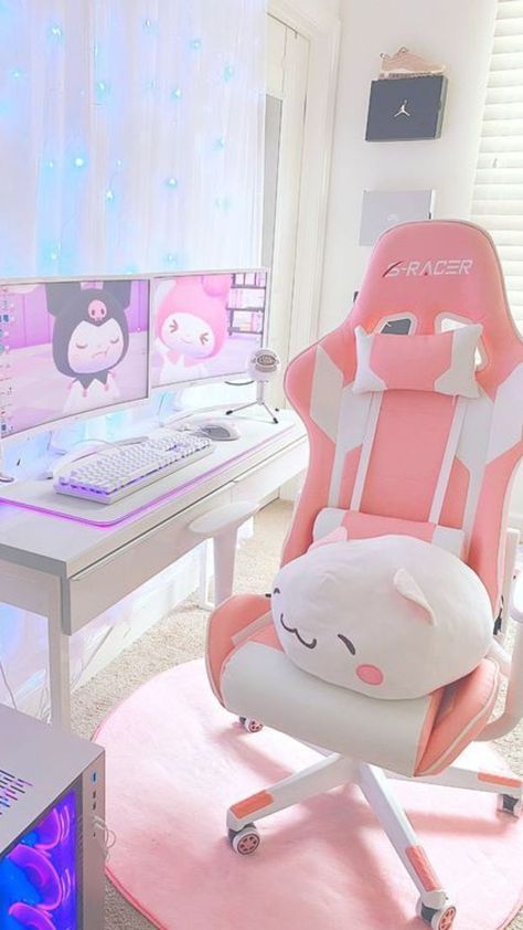 Step into a world of cuteness and gaming bliss with our Kawaii Aesthetic Cute Pink Gaming Chair! Designed to combine the charm of kawaii aesthetics with the ultimate comfort for gamers, this chair is a must-have for anyone seeking a delightful gaming experience. 🪑🌟 Pink Gaming Chair, Gamer Chair, Pink Games, Game Chair, Chair With Footrest, Video Game Rooms, Office Computer, Gaming Room Setup, Aesthetic Cute