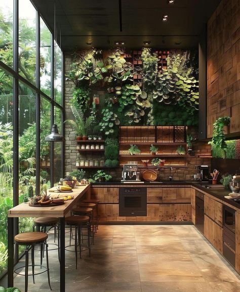 Bali Style Kitchen, Biophilic Kitchen, Earthy Modern Kitchen, Balinese Kitchen, Greenhouse Kitchen, Tropical Kitchen, Mid Century Chic, Desert Living, Siargao