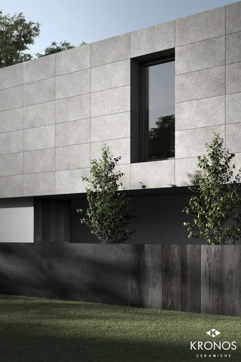 Ventilated facade with stone effect porcelain stoneware tiles. Collection by Kronos Ceramiche: Reverse Opal - Nuit #kronostiles #kronosceramiche #madeinitaly #porcelaintiles #porcelainstoneware #gresporcellanato #grescerame #feinsteinzeug #luxurytiles #outdoor #outdoordesign #outdoortiles #facade #facadesofbuildings #facadesystems #facadedesign #facciate #fassade #façade #facciateventilate #stonelook #stoneeffect #greseffettopietra #steinoptik #design #architecture #archilovers #architect Facade Tiles, Concrete Cladding, Building Facades, Exterior Facade, Exterior Tiles, Exterior Wall Tiles, Cladding Design, Facade Panel, Tile Cladding