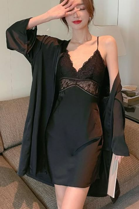 Sleepwear Women Nightgowns, Girls Night Dress, Women Robe, Sleepwear Fashion, Satin Kimono, Night Dress For Women, Bridal Dress Design, Night Suit, Lingerie Outfits