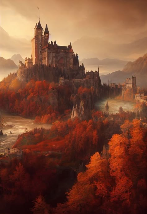 A court of thorns and roses Dragon Castle Aesthetic, Fantasy Kingdom Aesthetic, Fire Castle, Fantasy Castles, Castle Background, Fantasy Town, Dark Castle, Chateau Medieval, Castle Aesthetic