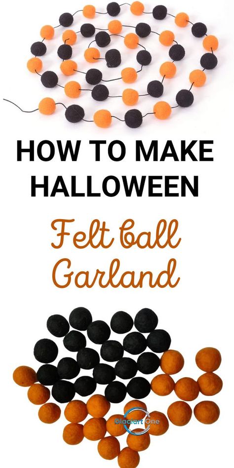 Diy Halloween Pom Pom Garland, Halloween Garlands Ideas, Diy Felt Garland Halloween, Halloween Felt Garland Diy, Halloween Garland Ideas, Halloween Diy Garland, Felt Halloween Crafts, Felt Halloween Garland, Halloween Garland Diy