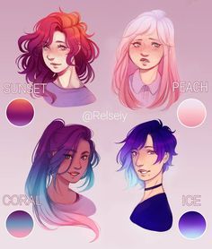 Which is your fav gradient hair?~ Sunset - Peach - Coral - Ice Featuring some of my ocs, Adilene, Lydia, Kylie, Zoe and this is not their actual hair, felt like making more gradients after the recent sunset one with adilene on a previous post. #relsfavhair #digitalart Dyed Hair Drawing, Art Mignon, Poses References, Colored Hair, Art Characters, Drawing Tutorials, Digital Art Tutorial, How To Draw Hair, Art References