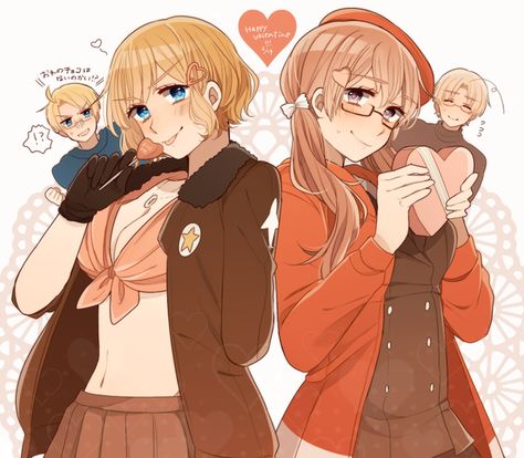 Happy Valentine's Everyone ! Nyotalia America, Nyo America, Hetalia Canada, Face Family, Hetalia America, Hetalia Anime, Hetalia Characters, Hetalia Fanart, Losing Faith In Humanity