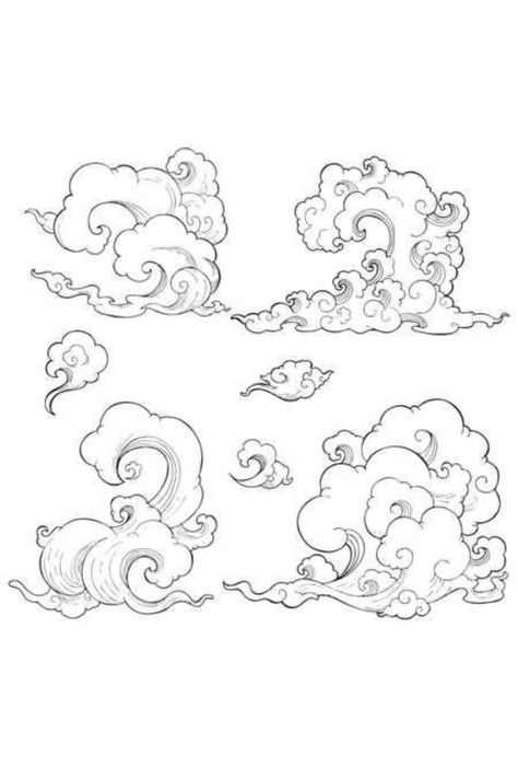 Japanese Clouds Design, Japanese Cloud Art, Japan Cloud, Cloud Japanese, Japanese Cloud Tattoo, Japanese Clouds, Anime Woman, Cloud Illustration, Cloud Tattoo