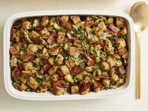 Get Brussels Sprouts-Bacon Stuffing Recipe from Food Network Bacon Stuffing, Thanksgiving Stuffing Recipes, Bacon Brussel Sprouts, Thanksgiving Stuffing, Cooking Dishes, Sprouts With Bacon, Brussels Sprouts Recipe, Food Network Magazine, Stuffing Recipes