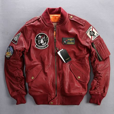 Pilot Jacket, Baseball Outfit, Men's Leather Jacket, Aviator Jackets, Jackets Men Fashion, Estilo Punk, Flight Jacket, Genuine Leather Jackets, Leather Motorcycle Jacket