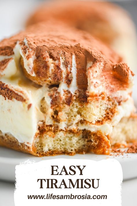 This Easy Tiramisu Recipe made with ladyfingers, espresso, amaretto and sweetened mascarpone whipped cream (no raw eggs!) is pure decadence. Recipe With Mascarpone, Best Tiramisu Recipe, Mascarpone Whipped Cream, Easy Tiramisu, Mascarpone Recipes, Easy Tiramisu Recipe, Strawberry Icebox Cake, Raw Eggs, Sweet Dips