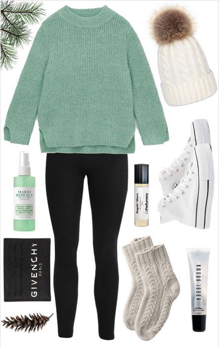 Mint Sweater Outfit Winter, Mint Leggings Outfit, Black Cream Outfit, Mint Sweater Outfit, Hat Outfit Winter, Outfit Ideas For College, Mint Outfit, Christmas Sweater Outfits, Cream Outfit