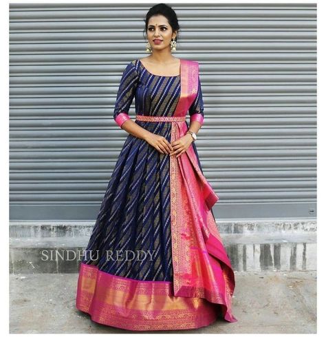 Ethnic Gowns, India Trip, Lehenga Saree Design, Long Gown Design, Sari Blouse Designs, Girls Frock Design, Long Gown Dress, Long Dress Design, Half Saree Designs