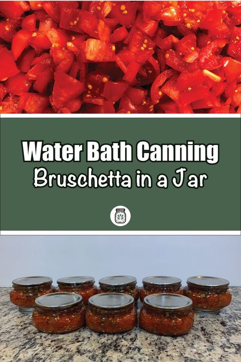 Master the art of water bath canning with our easy-to-follow guide for making bruschetta in a jar. Preserve the fresh flavors of tomatoes and garlic using this safe and simple method. Perfect for canning enthusiasts and beginners alike, our step-by-step instructions ensure your homemade bruschetta is both delicious and shelf-stable. Click to learn the complete process and start enjoying your canned bruschetta all year round! #WaterBathCanning #BruschettaRecipe #HomeCanning #FoodPreservation Bruschetta In A Jar Recipe, Canning Bruschetta In A Jar, Canning Bruschetta, Bruschetta In A Jar, Canning Tomatoes Recipes, Homemade Bruschetta, Canning Rack, Pressure Canning Recipes, Canning Recipe