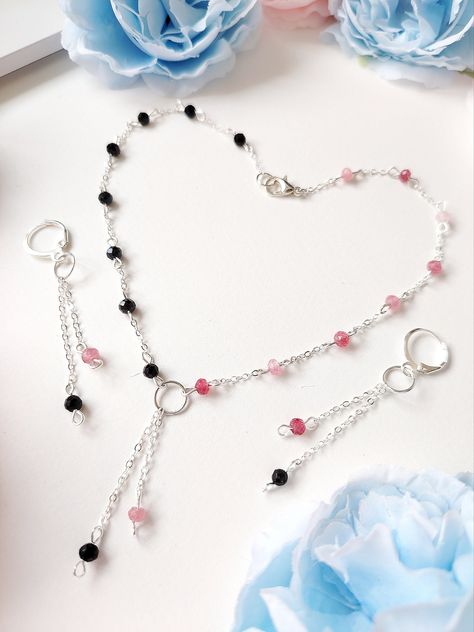 Tourmaline, Spinel & Pink Drop Choker, Dainty Beaded Necklace, Princesscore Aesthetic, Gift For Her, Handmade Simple Jewellery by FairlieArts on Etsy Pink Beaded Jewelry, Princesscore Aesthetic, Gemstone Choker Necklace, Pink Jade, Gemstone Choker, Pink Beaded, Handmade Wire Jewelry, Pink Gemstones, Handmade Wire