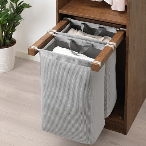 KOMPLEMENT Pull-out storage bag, brown stained ash effect, 19 5/8x22 7/8x18 7/8" - IKEA Ikea Komplement, Laundry Room Storage Shelves, Room Storage Diy, Pax Wardrobe, Storage Closet, Laundry Bags, Small Laundry Rooms, Small Laundry Room, Small Laundry